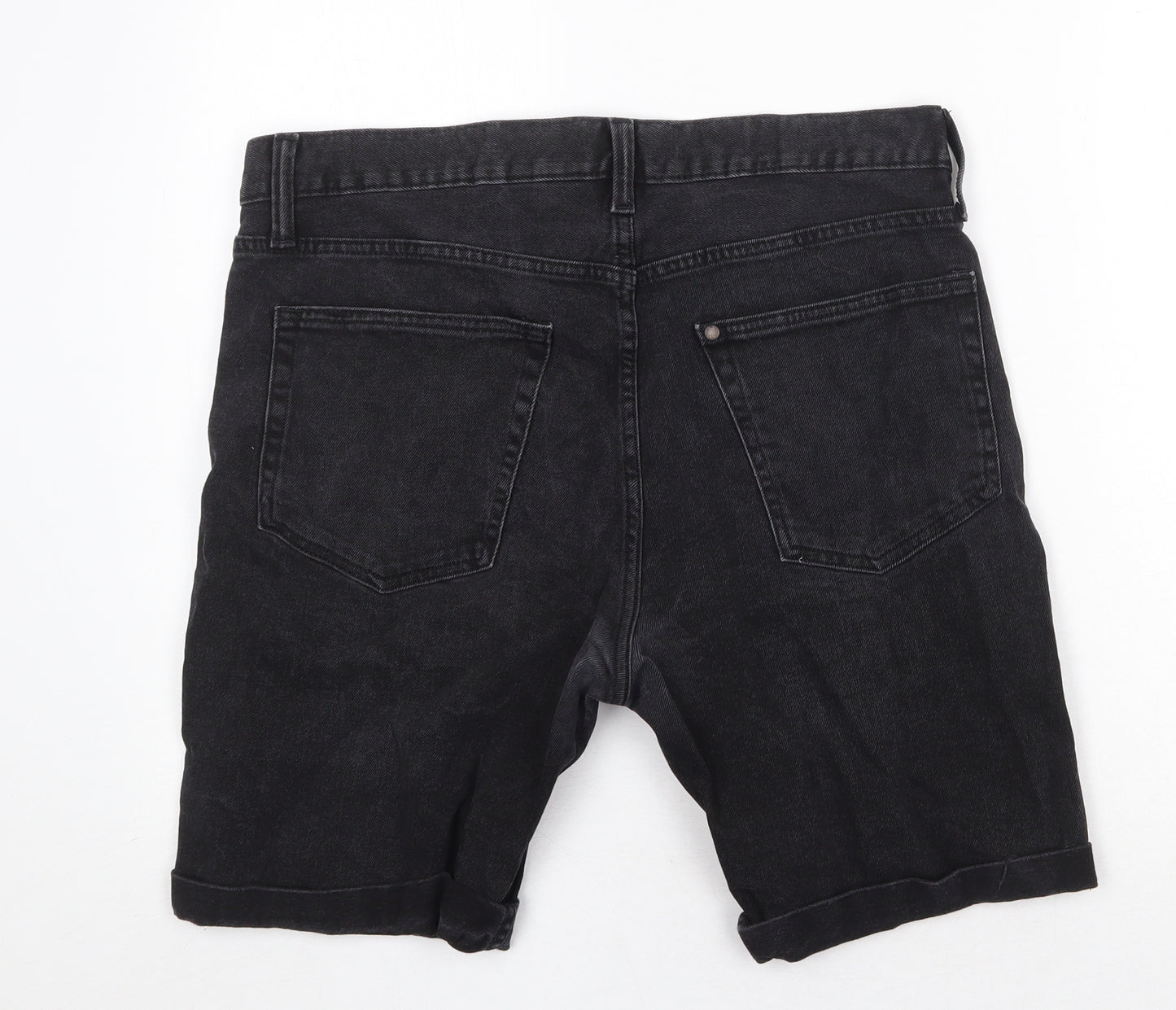 H&M Mens Black Cotton Biker Shorts Size 36 in Regular Zip