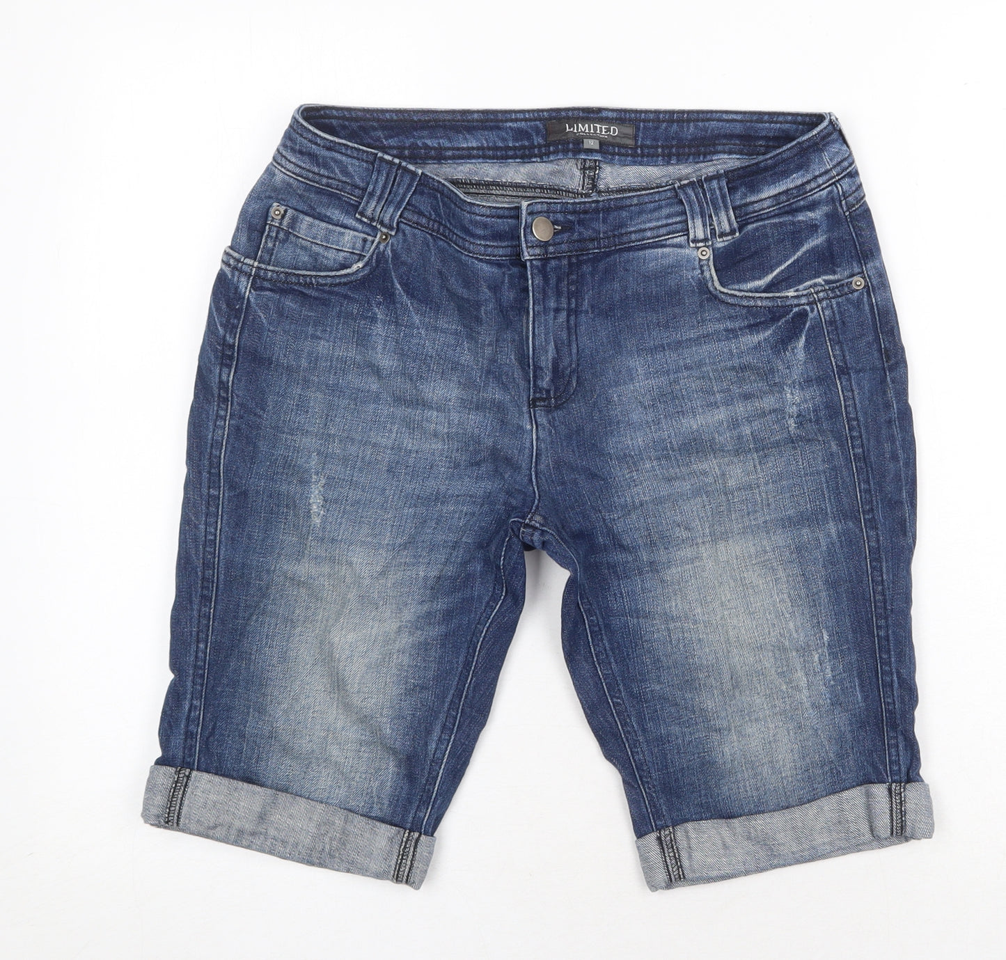 Marks and Spencer Womens Blue Cotton Skimmer Shorts Size 12 Regular Zip