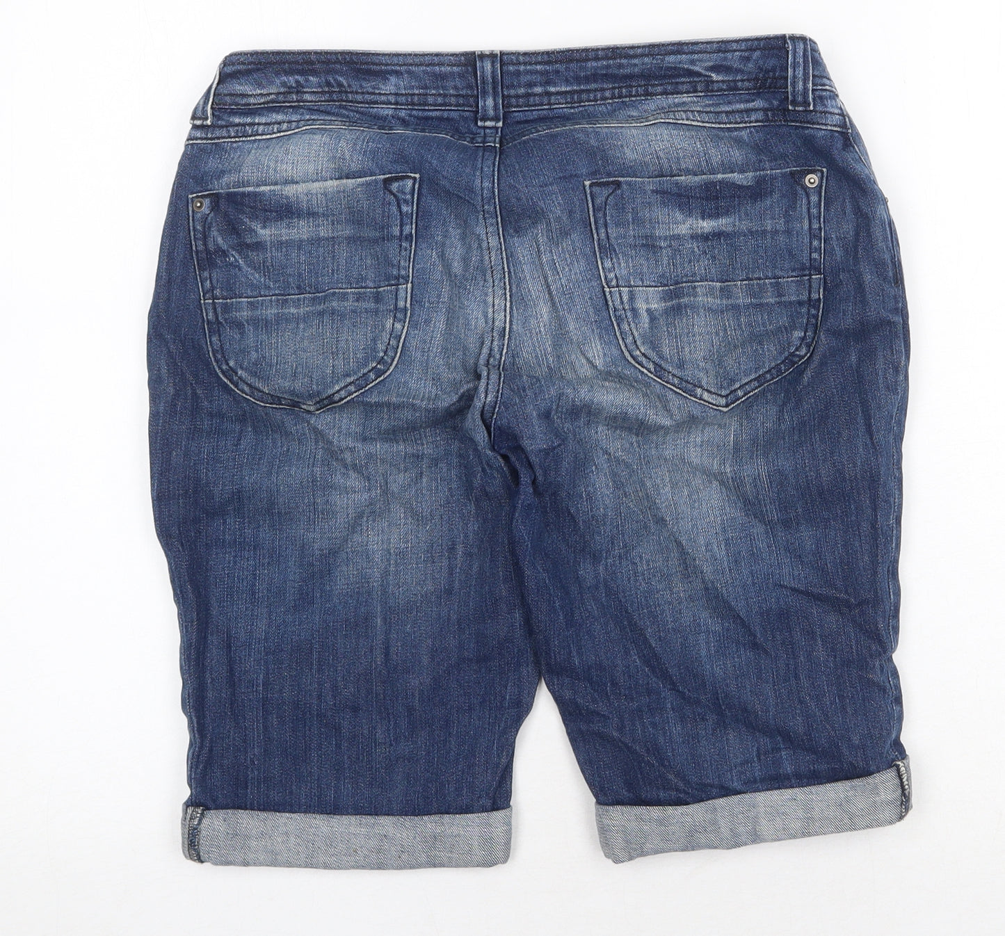 Marks and Spencer Womens Blue Cotton Skimmer Shorts Size 12 Regular Zip