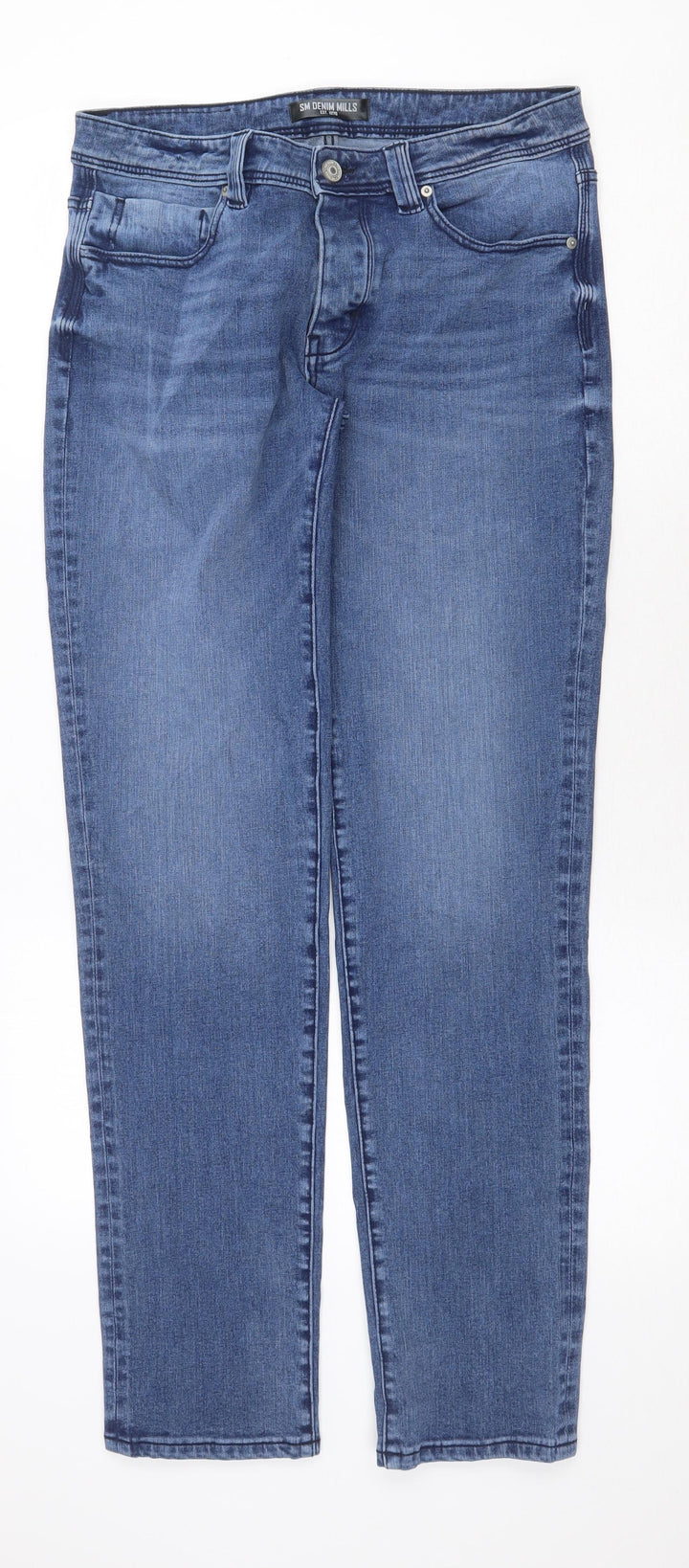 SM Denim Mills Mens Blue Cotton Straight Jeans Size 32 in Regular Zip