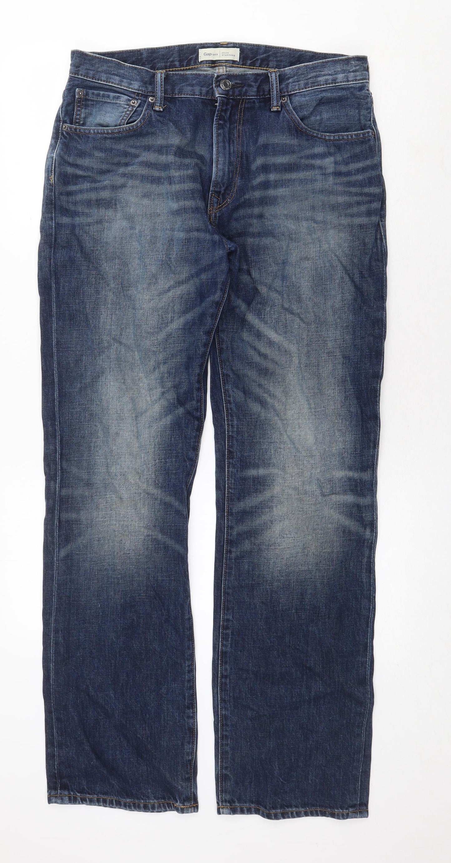 Gap Mens Blue Cotton Straight Jeans Size 32 in Regular Zip