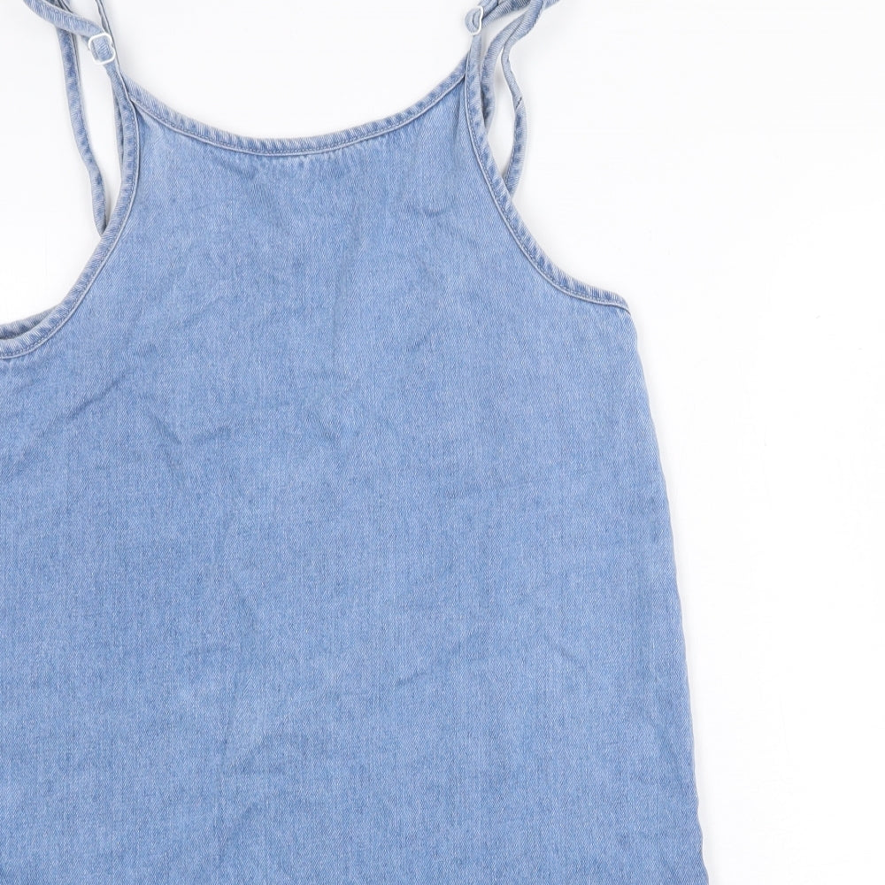 Boohoo Womens Blue Cotton Tank Dress Size 8 Round Neck Pullover