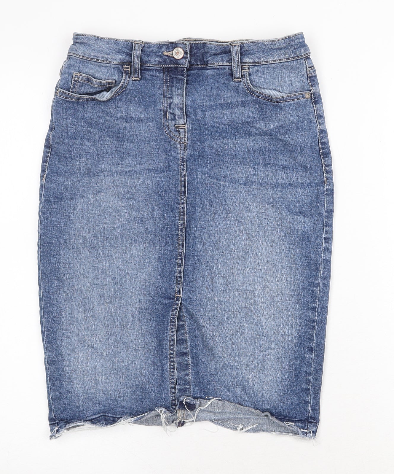 NEXT Womens Blue Cotton A-Line Skirt Size 8 Zip