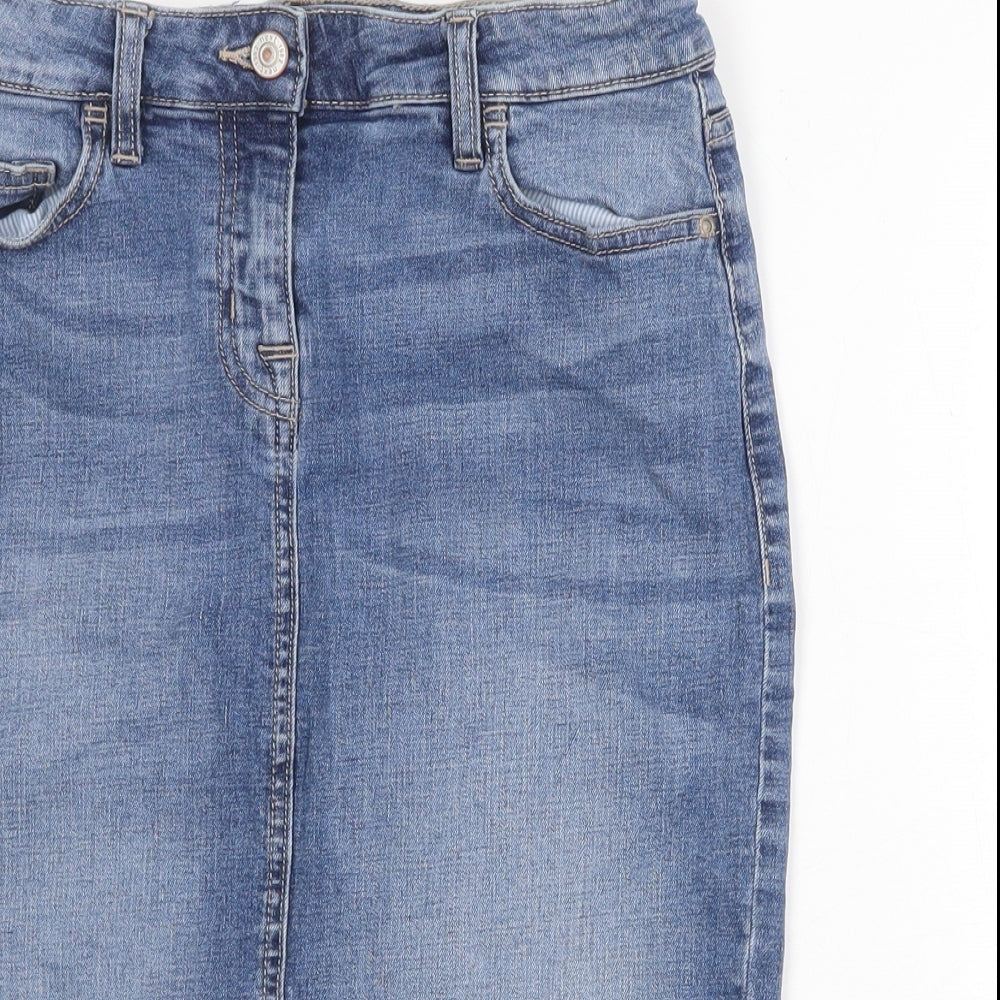 NEXT Womens Blue Cotton A-Line Skirt Size 8 Zip