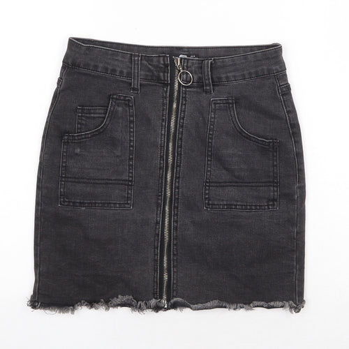Boohoo Womens Grey Cotton A-Line Skirt Size 6 Zip