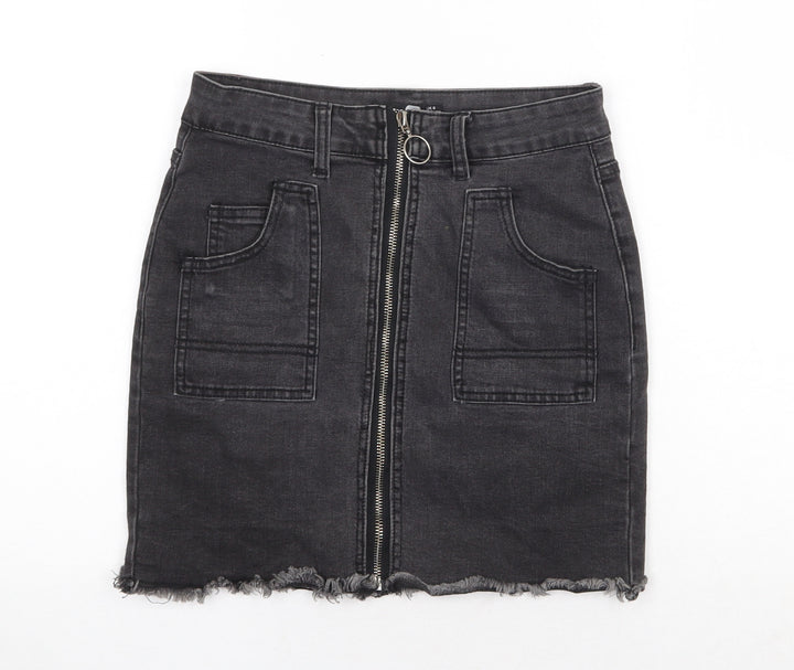 Boohoo Womens Grey Cotton A-Line Skirt Size 6 Zip