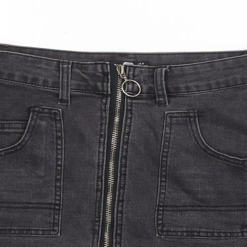 Boohoo Womens Grey Cotton A-Line Skirt Size 6 Zip