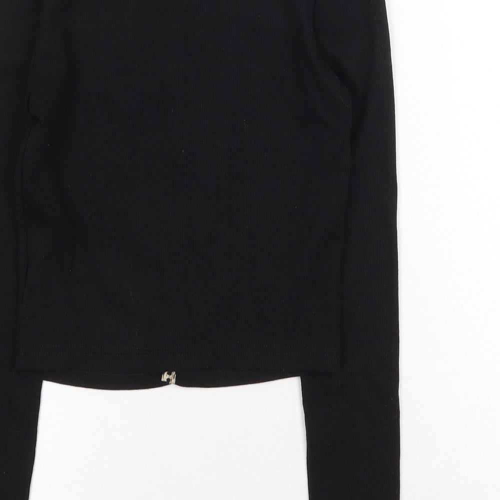 SheIn Womens Black Cotton Basic T-Shirt Size XS Scoop Neck - Leopard print trim