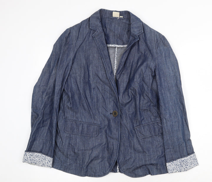 Cotton Traders Womens Blue Jacket Blazer Size 12 Button