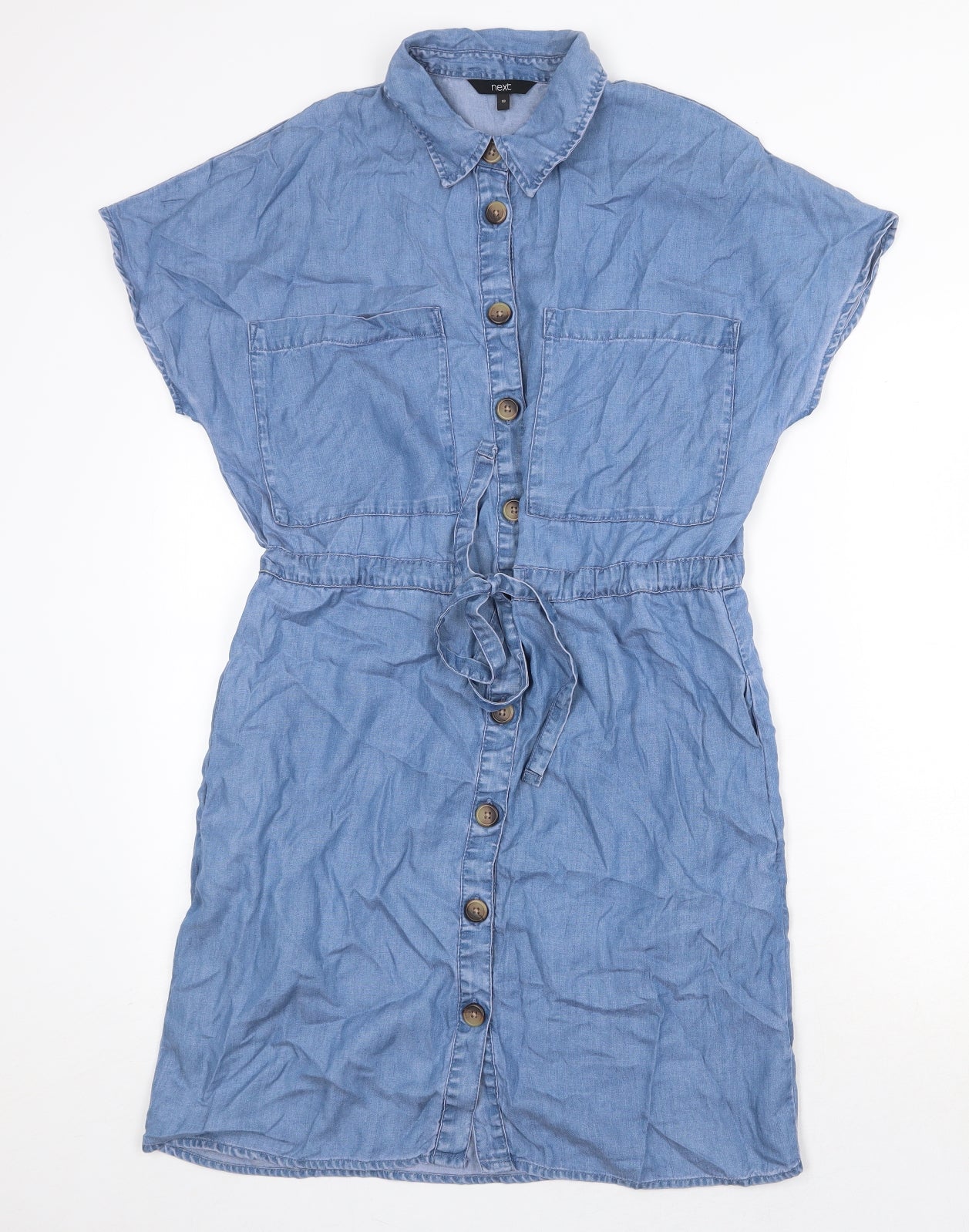 NEXT Womens Blue Lyocell Shirt Dress Size 10 Collared Button