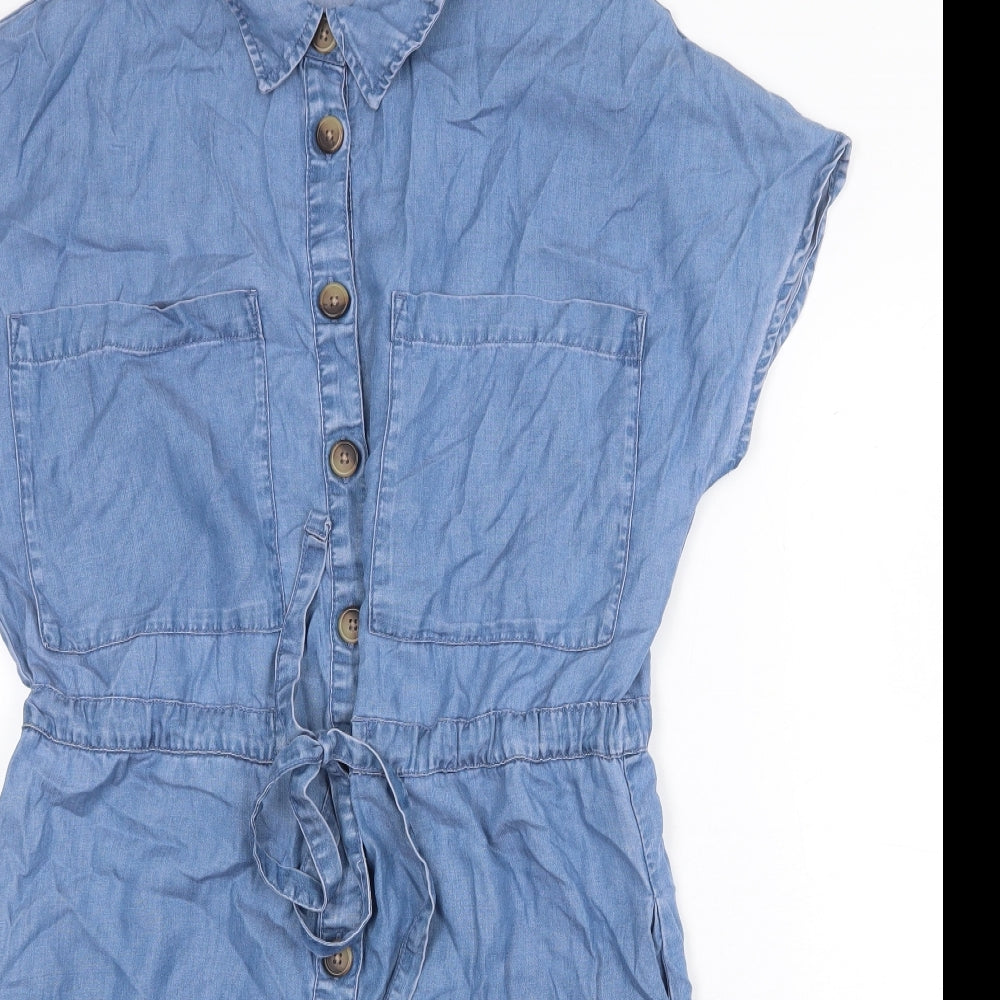 NEXT Womens Blue Lyocell Shirt Dress Size 10 Collared Button