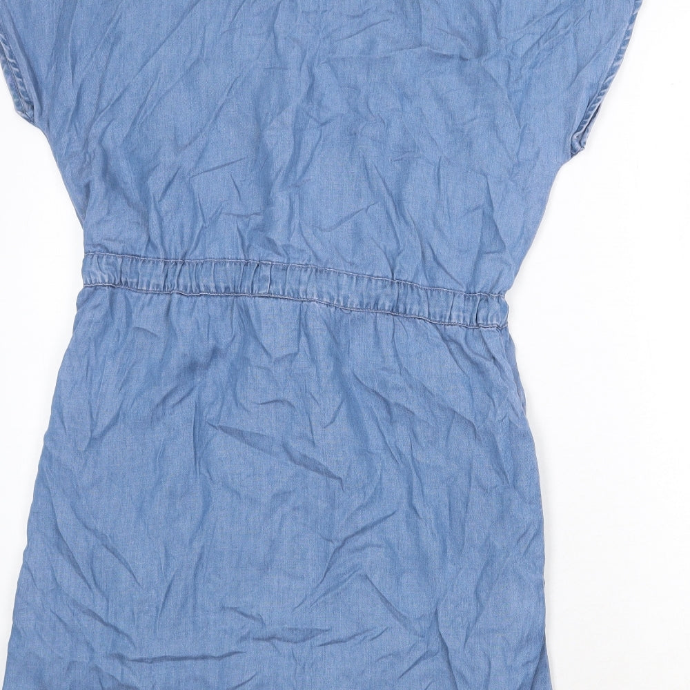 NEXT Womens Blue Lyocell Shirt Dress Size 10 Collared Button