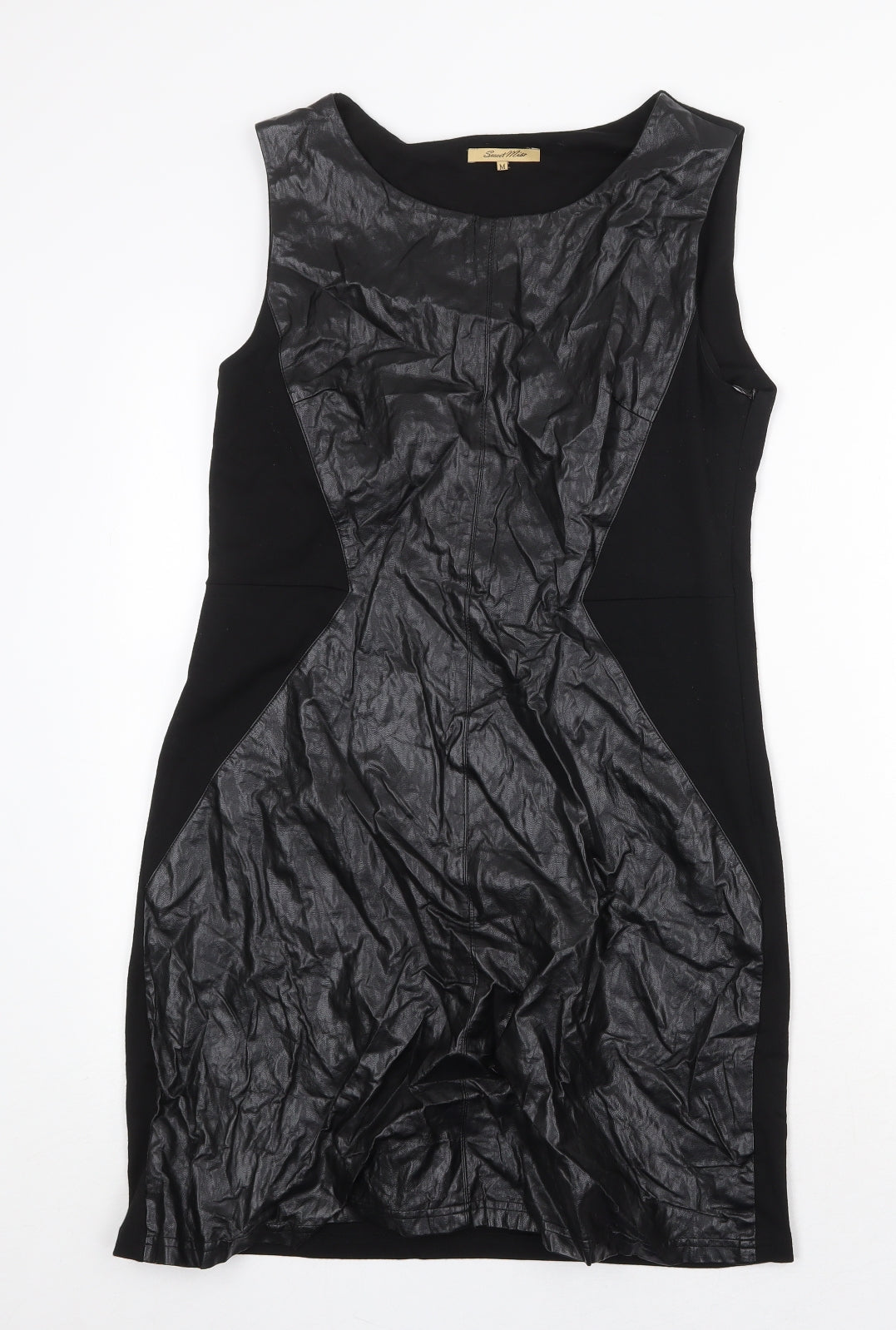 Sweet Miss Womens Black Cotton Shift Size M Scoop Neck Zip - Faux Leather