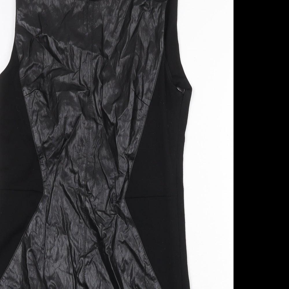Sweet Miss Womens Black Cotton Shift Size M Scoop Neck Zip - Faux Leather