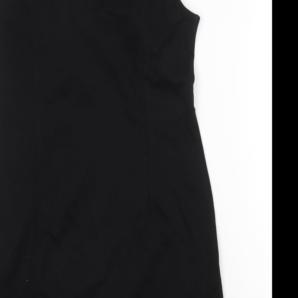 Sweet Miss Womens Black Cotton Shift Size M Scoop Neck Zip - Faux Leather