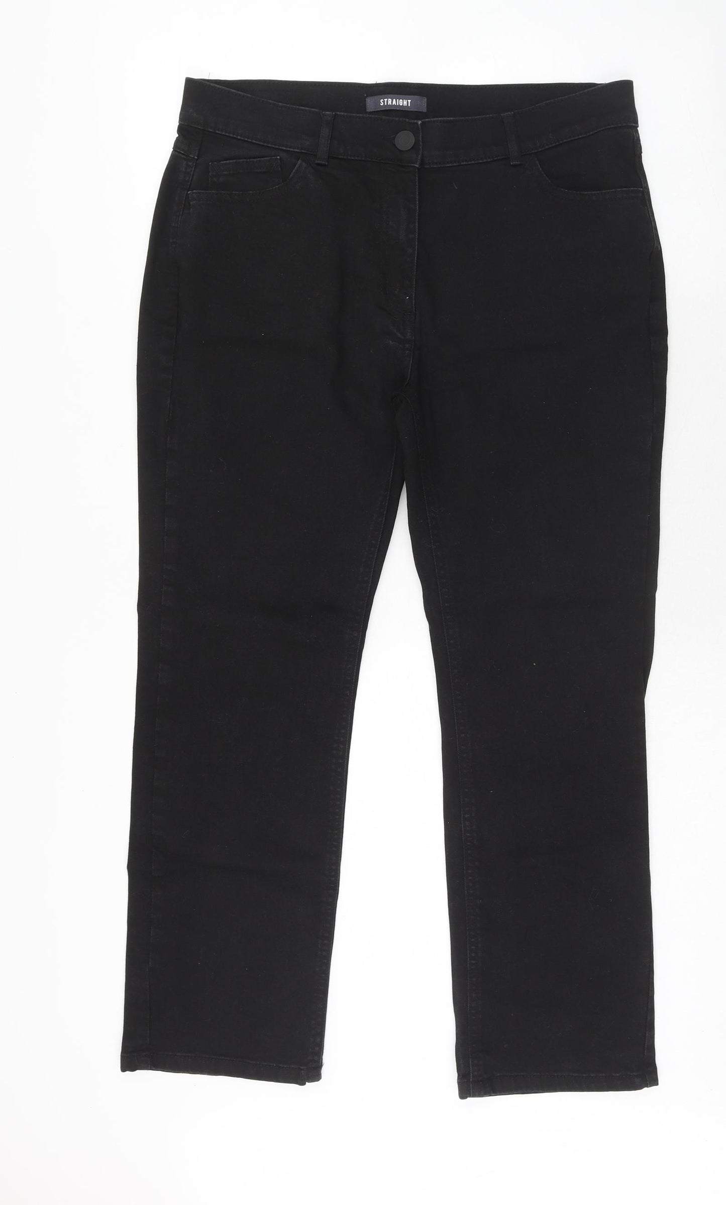 Marks and Spencer Womens Black Cotton Straight Jeans Size 16 Regular Zip