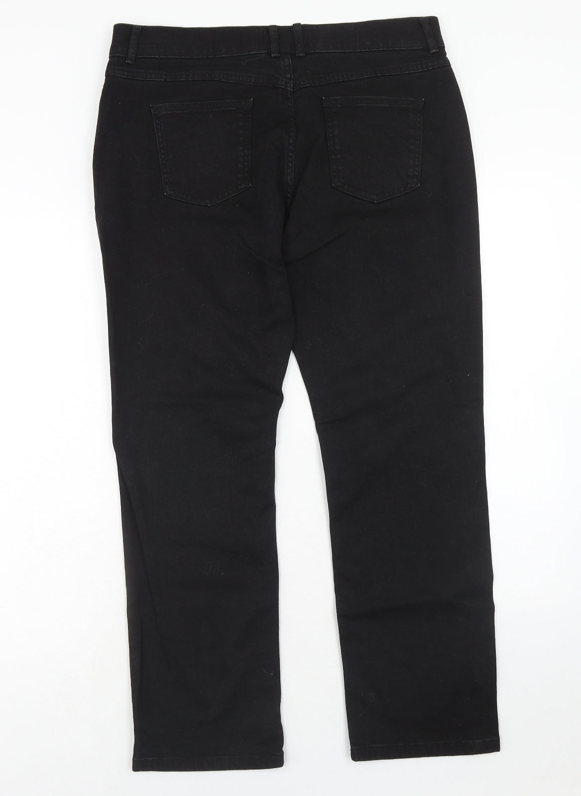 Marks and Spencer Womens Black Cotton Straight Jeans Size 16 Regular Zip