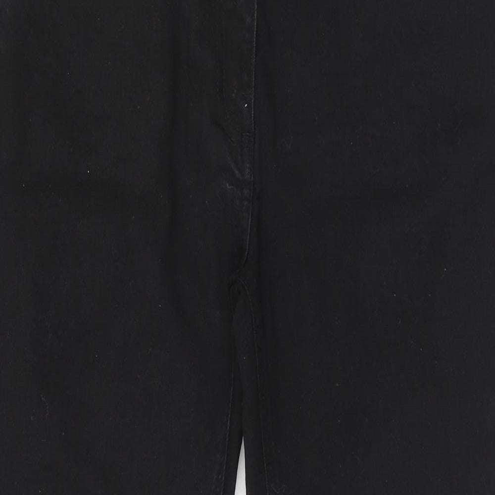 Marks and Spencer Womens Black Cotton Straight Jeans Size 16 Regular Zip