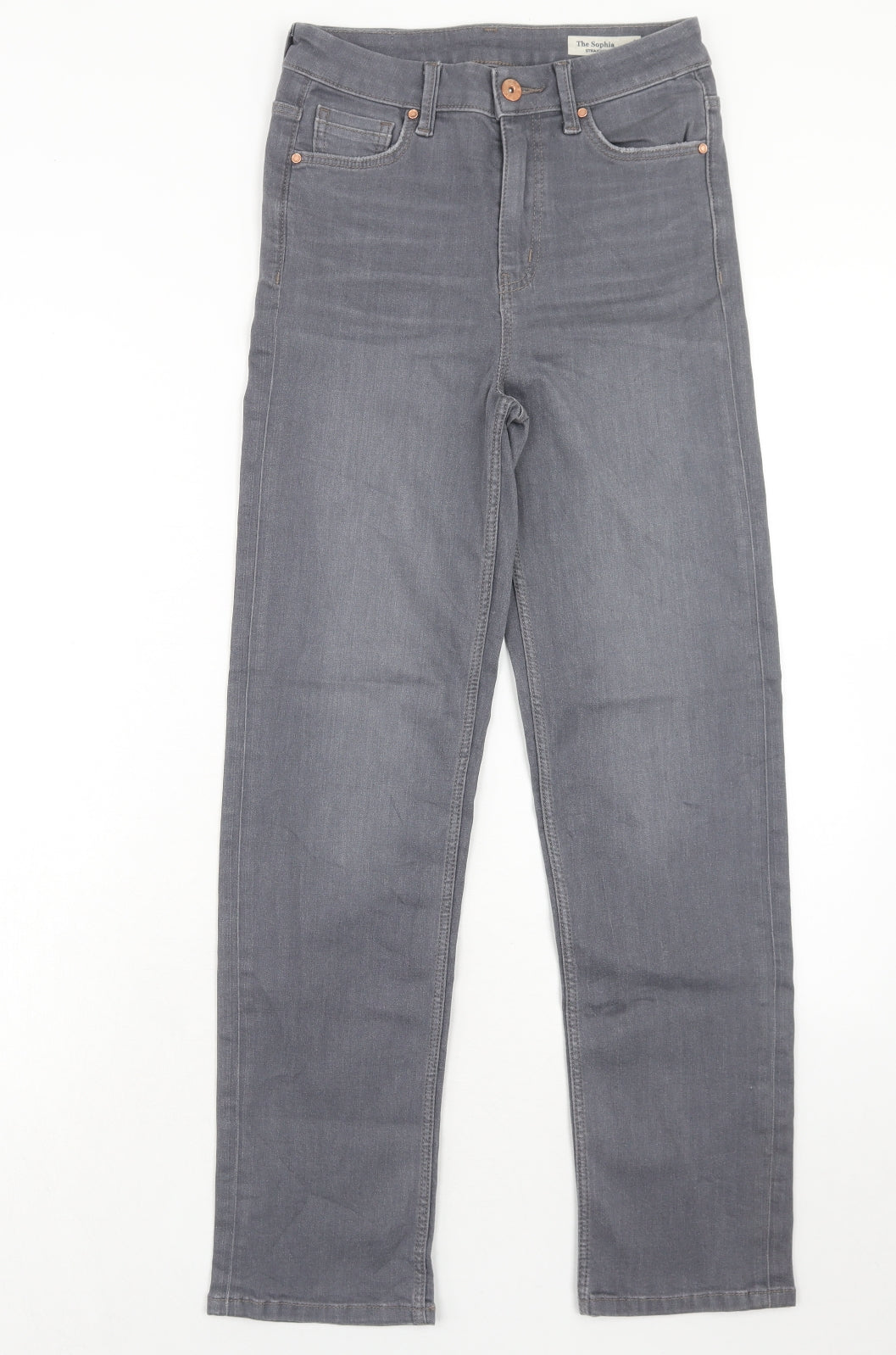 Marks and Spencer Womens Grey Cotton Straight Jeans Size 8 Regular Zip