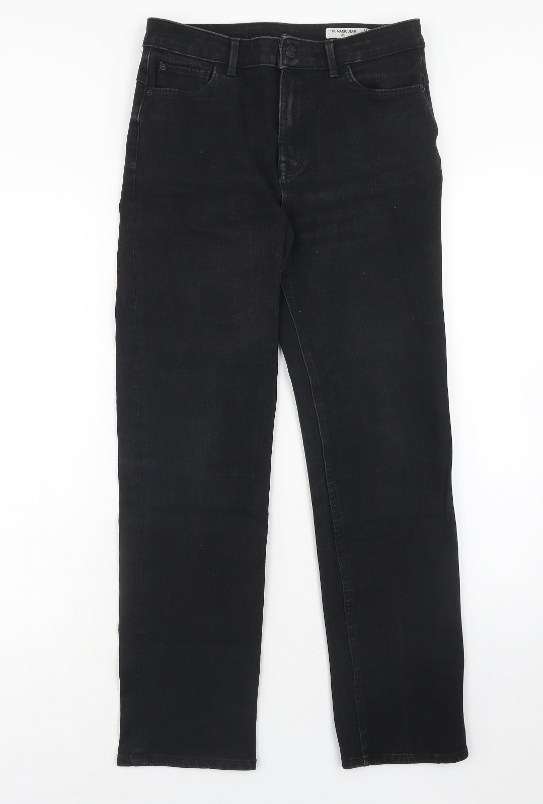 Marks and Spencer Womens Black Cotton Straight Jeans Size 12 Regular Zip