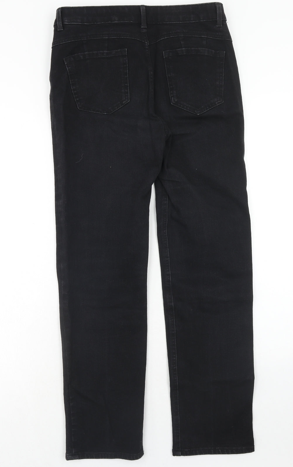 Marks and Spencer Womens Black Cotton Straight Jeans Size 12 Regular Zip