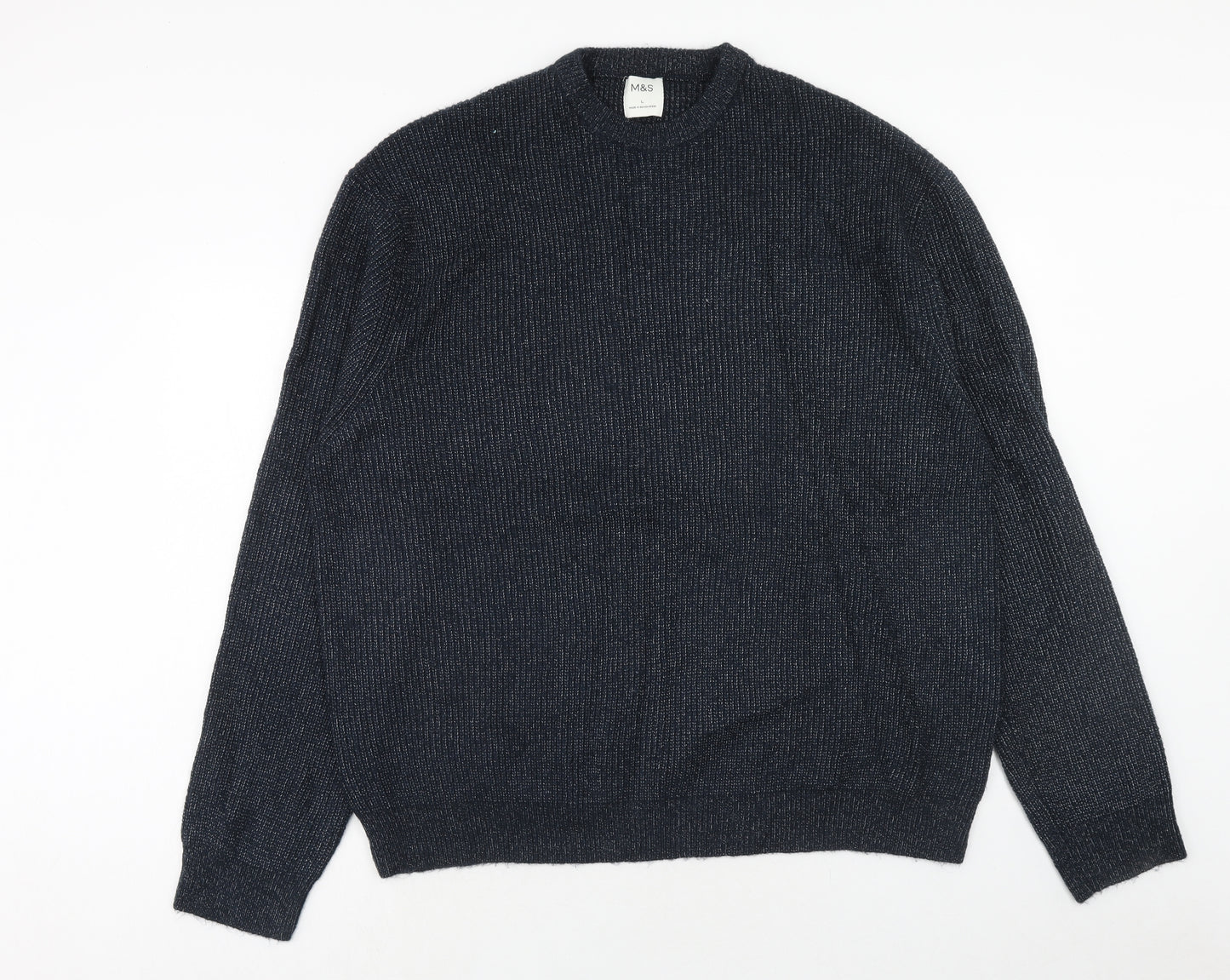 Marks and Spencer Mens Blue Round Neck Acrylic Pullover Jumper Size L Long Sleeve