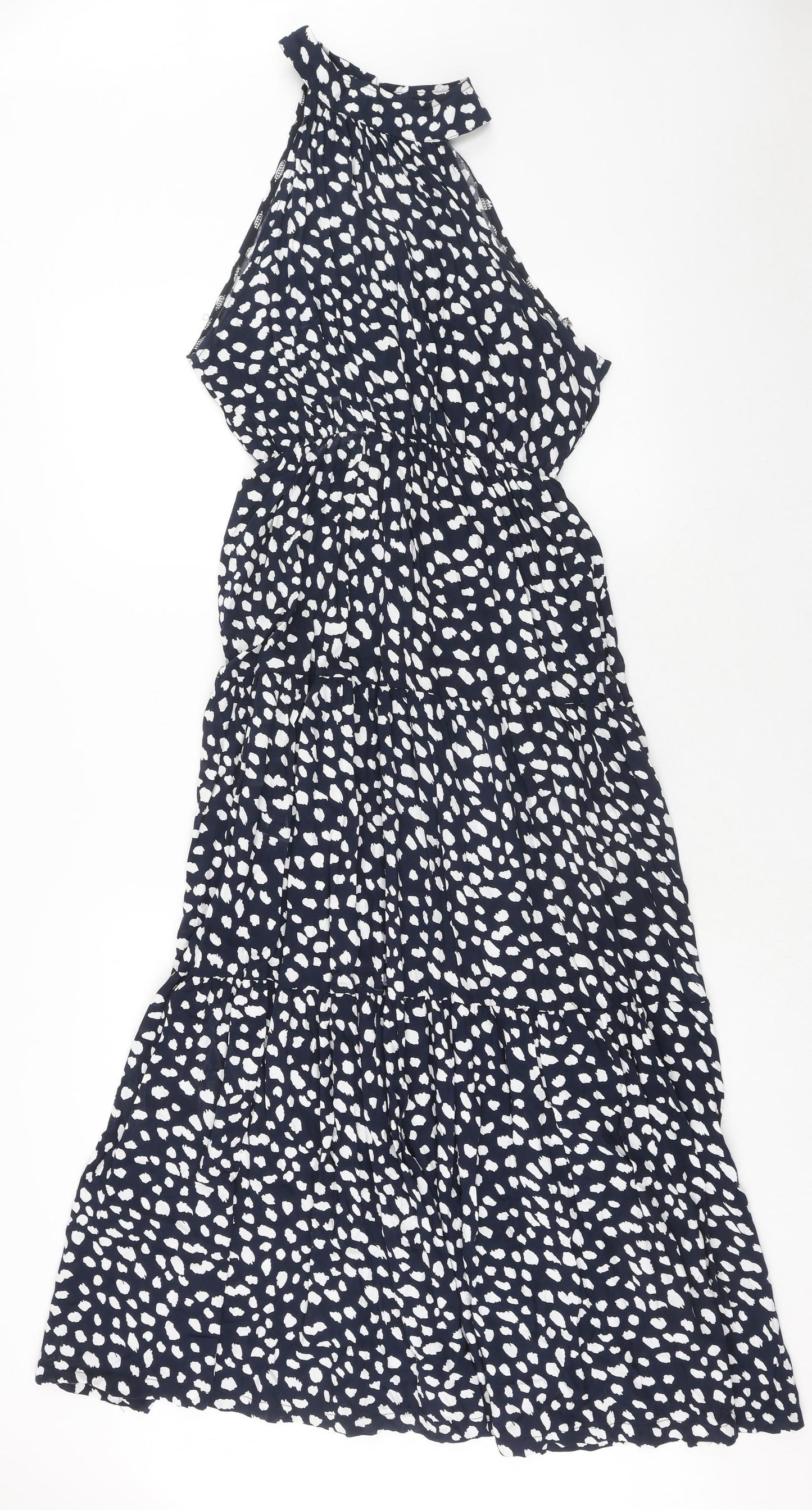 FS Collection Womens Blue Geometric Viscose Fit & Flare Size L Round Neck Button