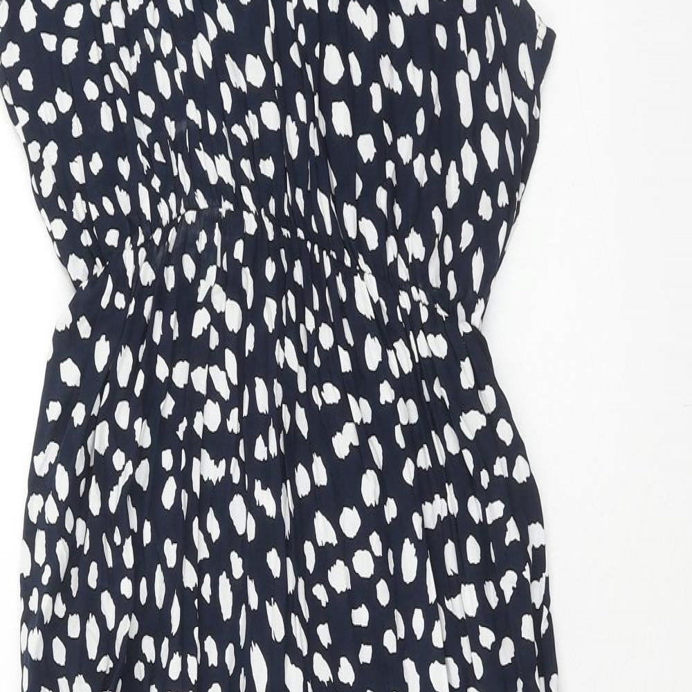 FS Collection Womens Blue Geometric Viscose Fit & Flare Size L Round Neck Button