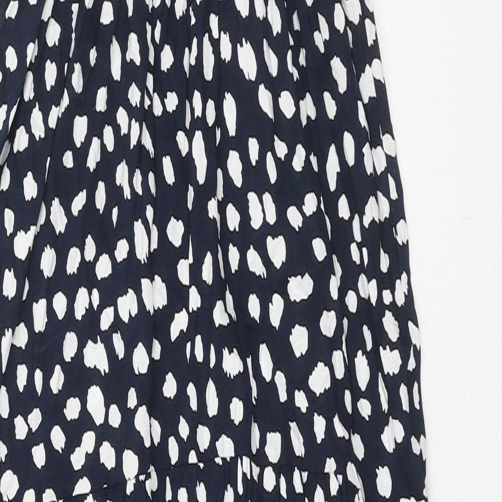 FS Collection Womens Blue Geometric Viscose Fit & Flare Size L Round Neck Button