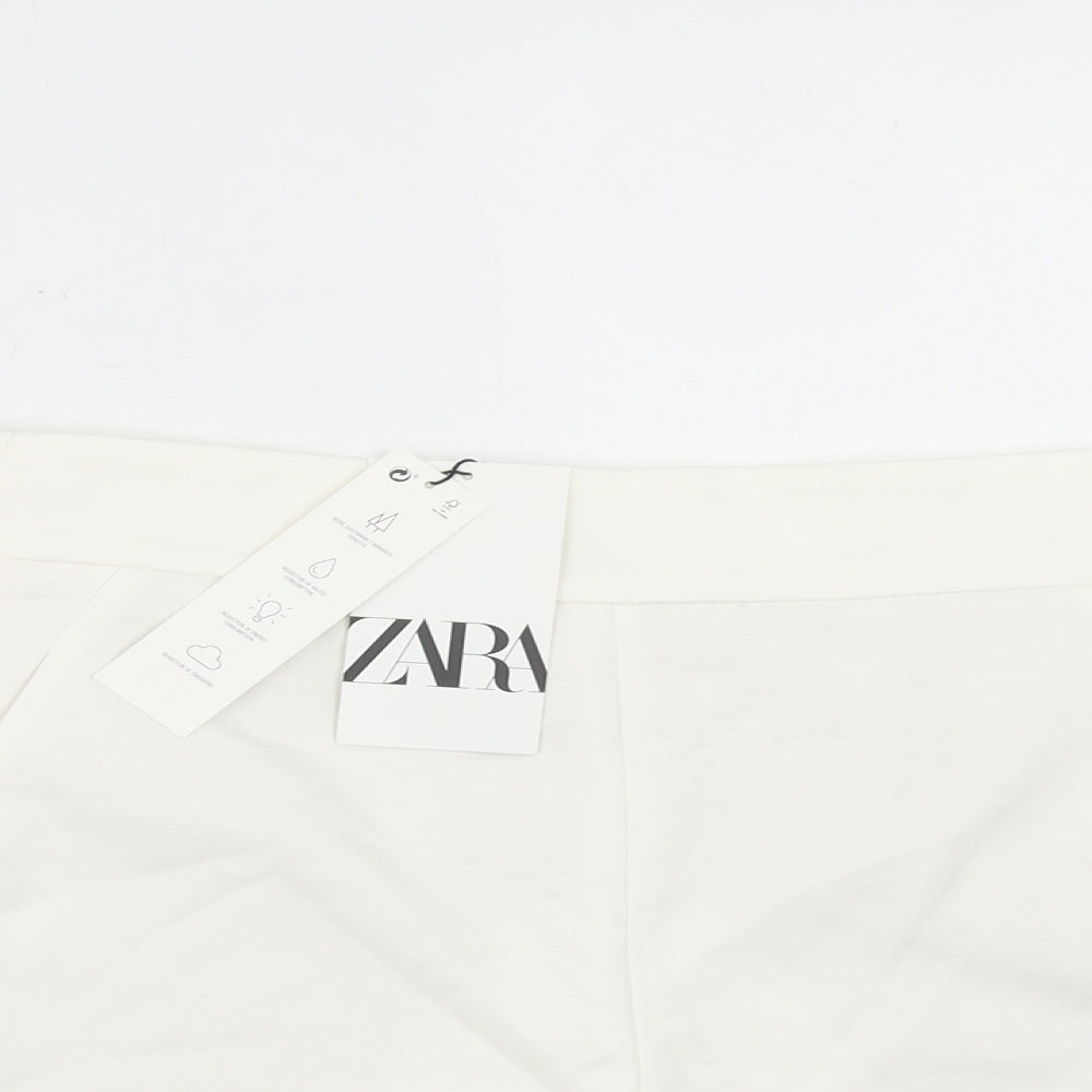 Zara Womens White Polyester Hot Pants Shorts Size S Regular Zip