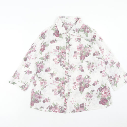 EWM Womens Purple Floral Cotton Basic Button-Up Size 10 Collared
