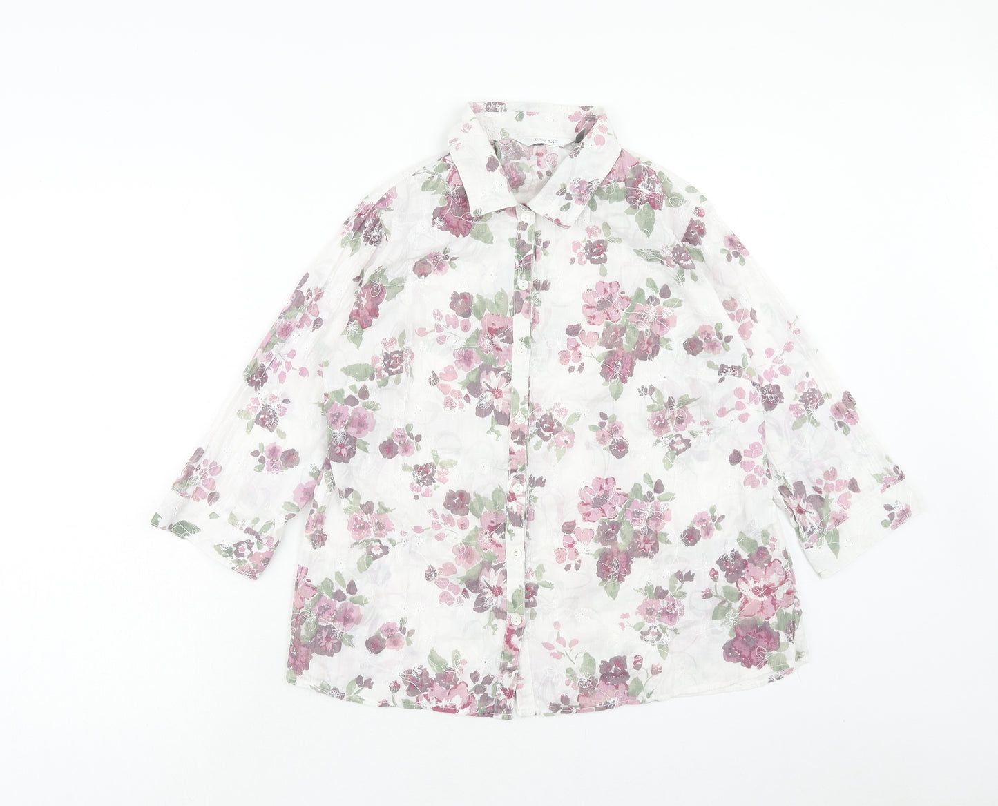 EWM Womens Purple Floral Cotton Basic Button-Up Size 10 Collared