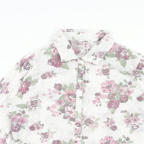 EWM Womens Purple Floral Cotton Basic Button-Up Size 10 Collared