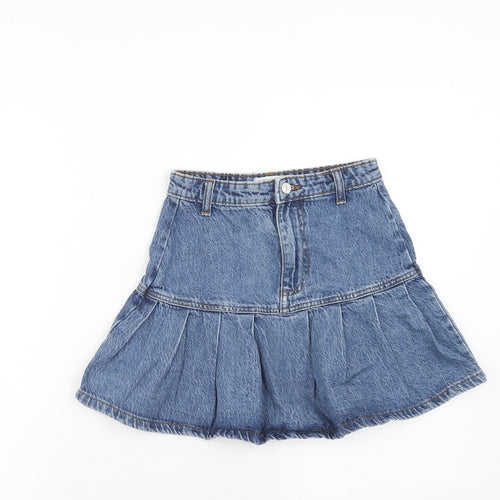 Denim & Co. Womens Blue Cotton Mini Skirt Size 4 Zip