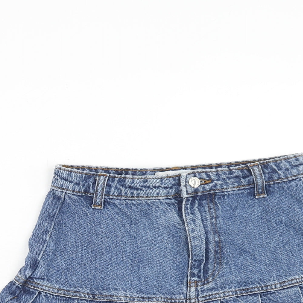 Denim & Co. Womens Blue Cotton Mini Skirt Size 4 Zip