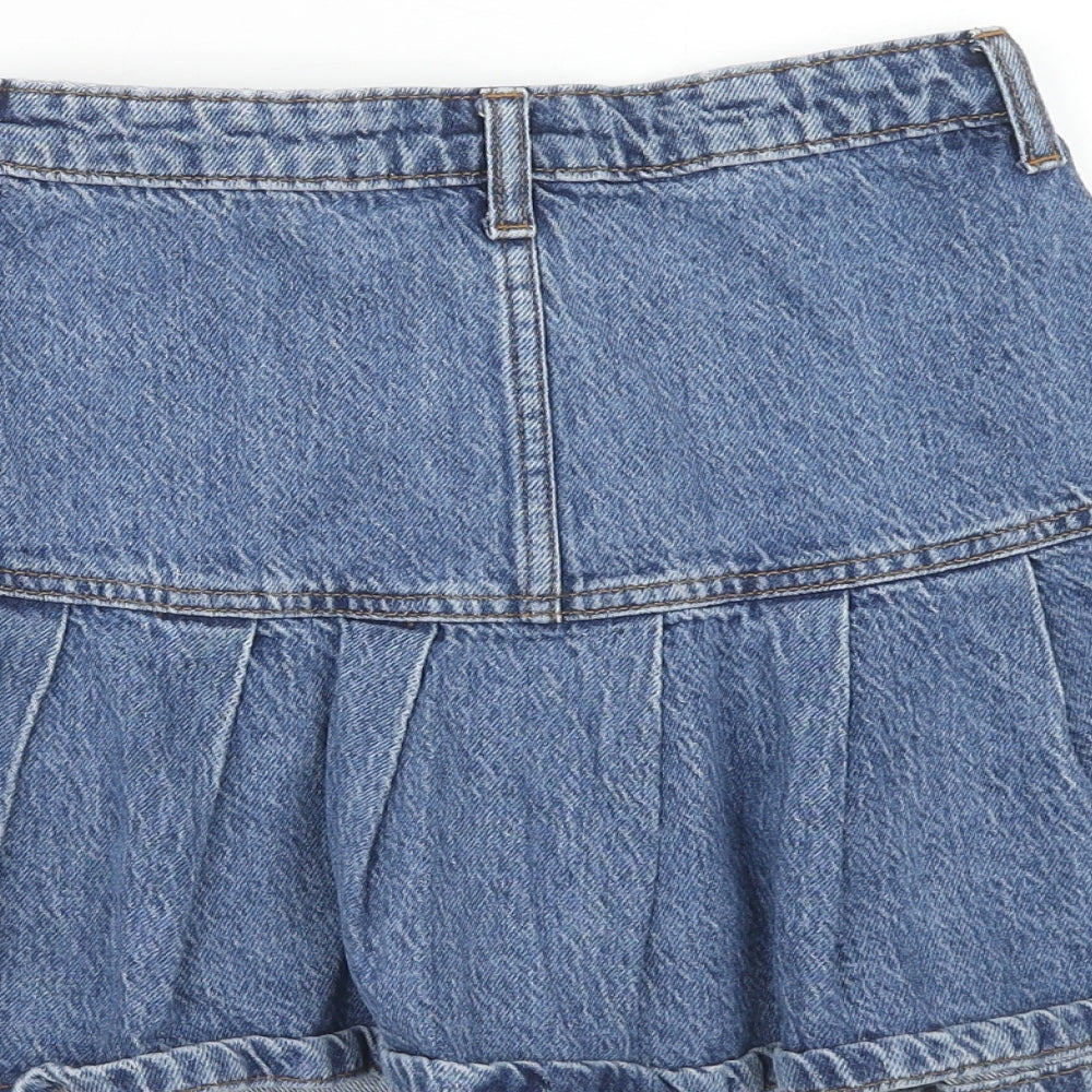 Denim & Co. Womens Blue Cotton Mini Skirt Size 4 Zip