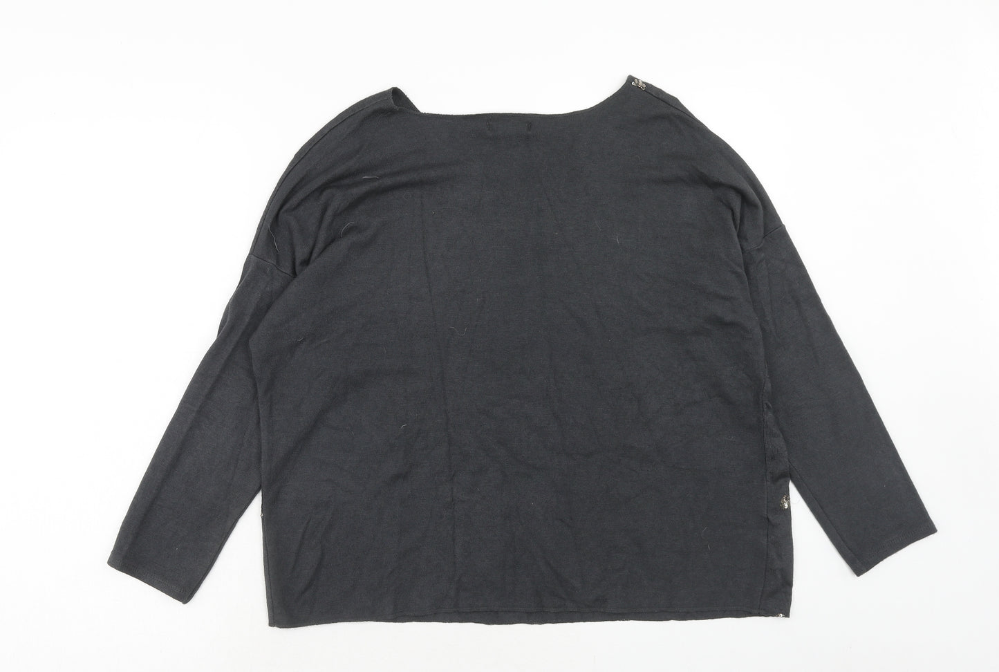 Nabella Womens Grey V-Neck Geometric Acrylic Pullover Jumper Size S - Size S-M