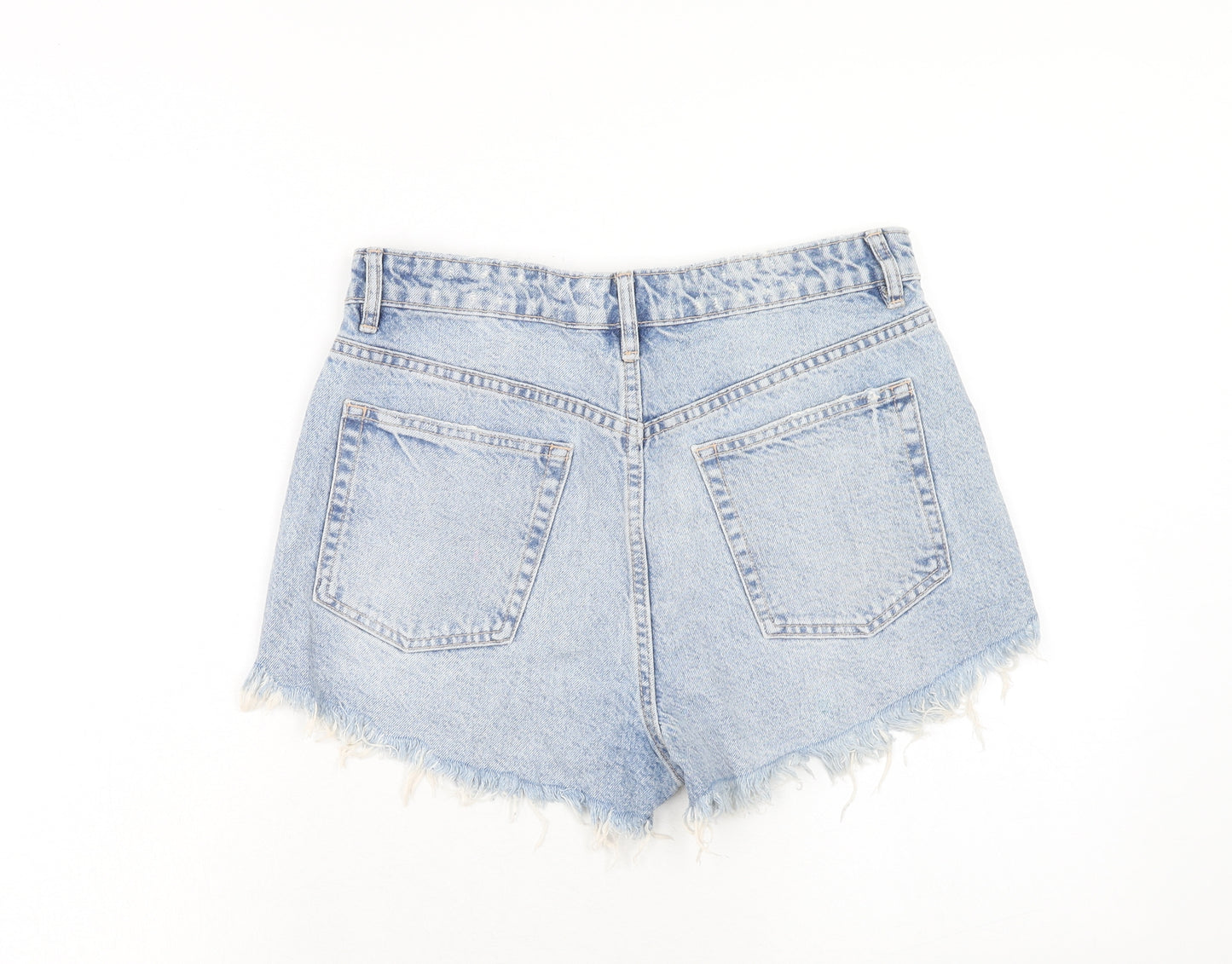 Zara Womens Blue Cotton Cut-Off Shorts Size 10 Regular Zip