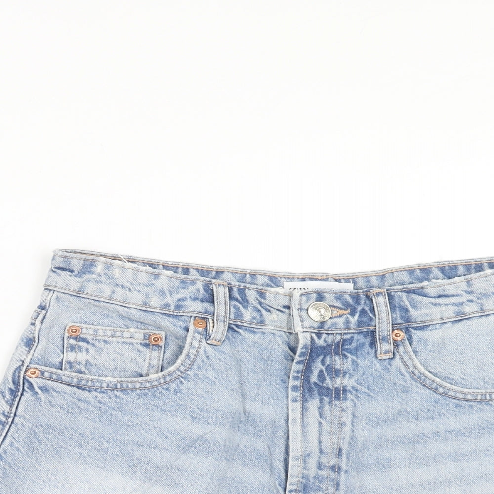 Zara Womens Blue Cotton Cut-Off Shorts Size 10 Regular Zip
