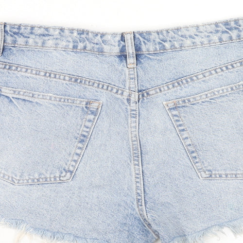 Zara Womens Blue Cotton Cut-Off Shorts Size 10 Regular Zip