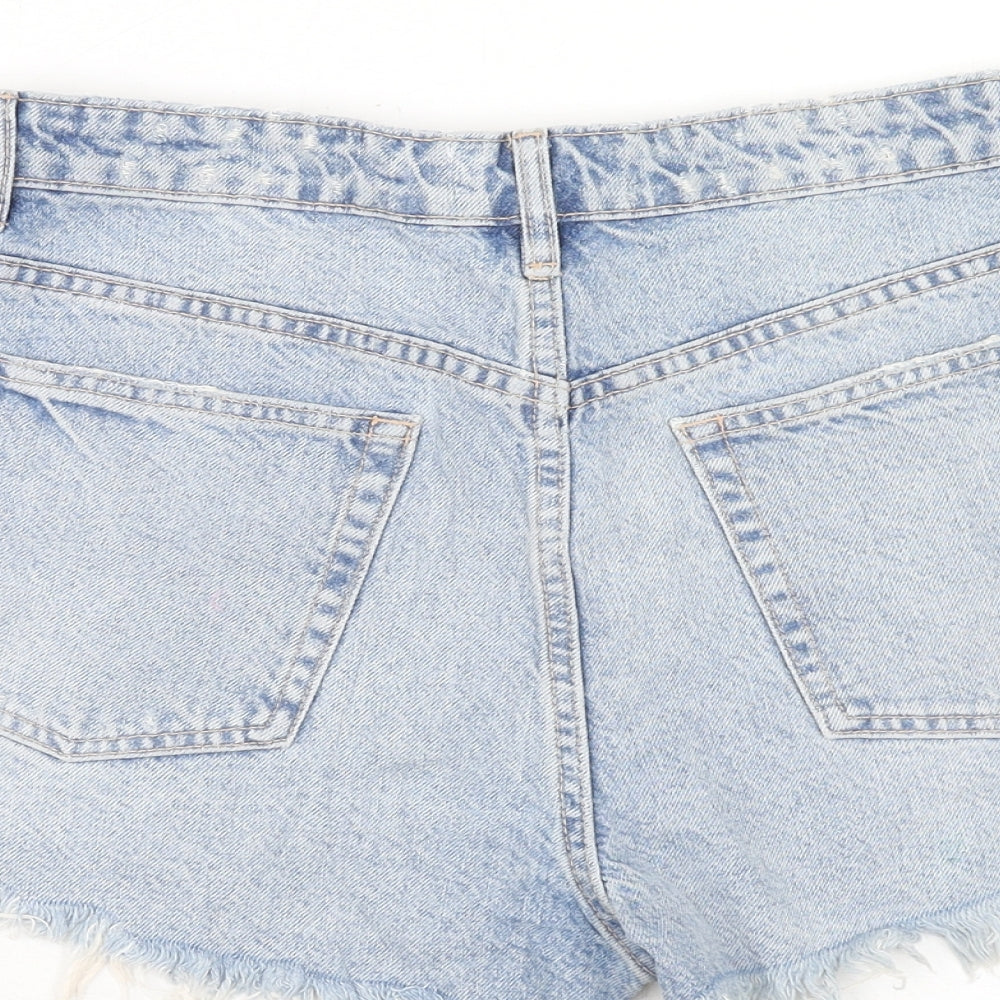 Zara Womens Blue Cotton Cut-Off Shorts Size 10 Regular Zip