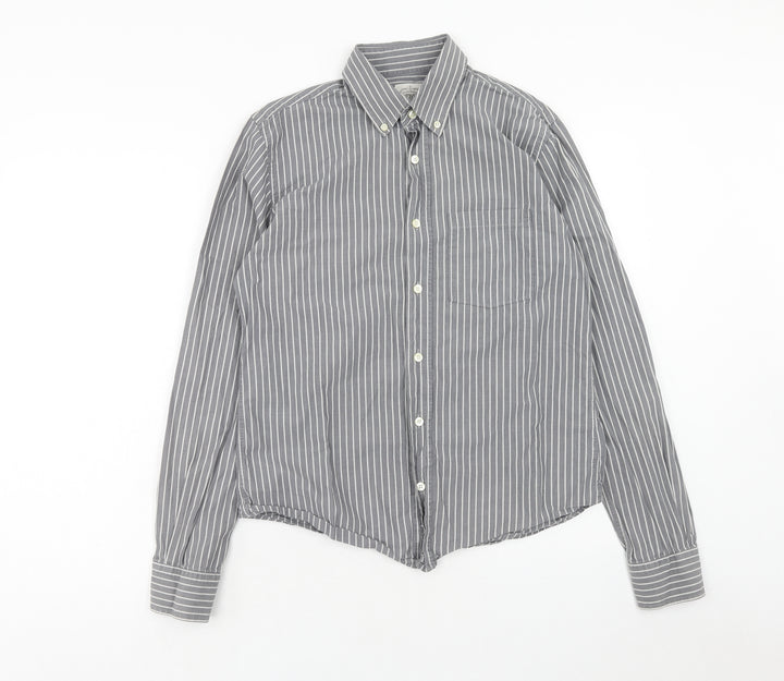 XDye Mens Grey Striped Cotton Button-Up Size M Collared Button