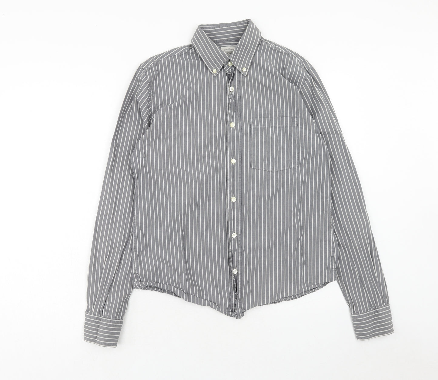 XDye Mens Grey Striped Cotton Button-Up Size M Collared Button