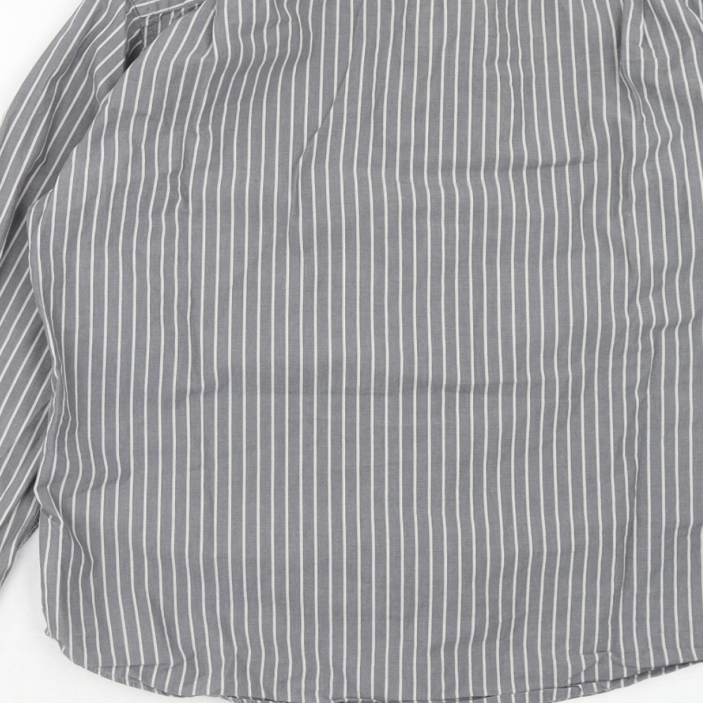 XDye Mens Grey Striped Cotton Button-Up Size M Collared Button