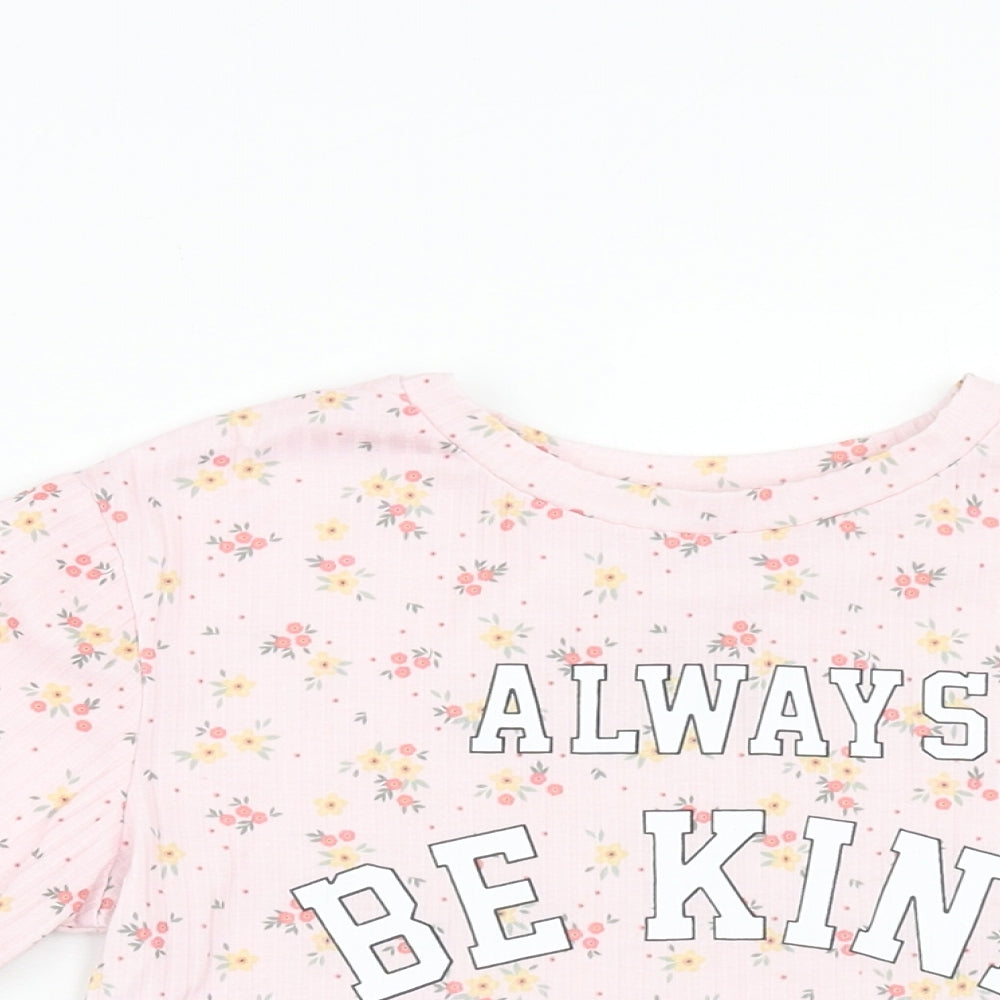 Primark Girls Pink Floral Polyester Basic T-Shirt Size 8-9 Years Scoop Neck Pullover - Always Be Kind