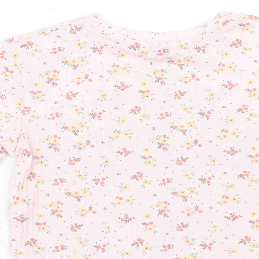 Primark Girls Pink Floral Polyester Basic T-Shirt Size 8-9 Years Scoop Neck Pullover - Always Be Kind