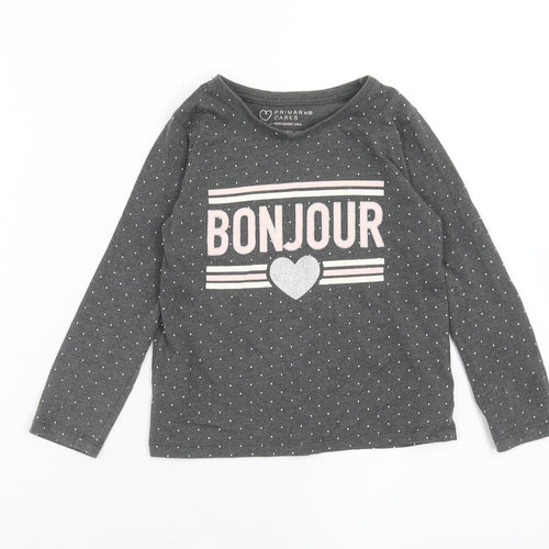 Primark Girls Grey Plaid Cotton Basic Blouse Size 4 Years Boat Neck Pullover - Bonjour, Heart