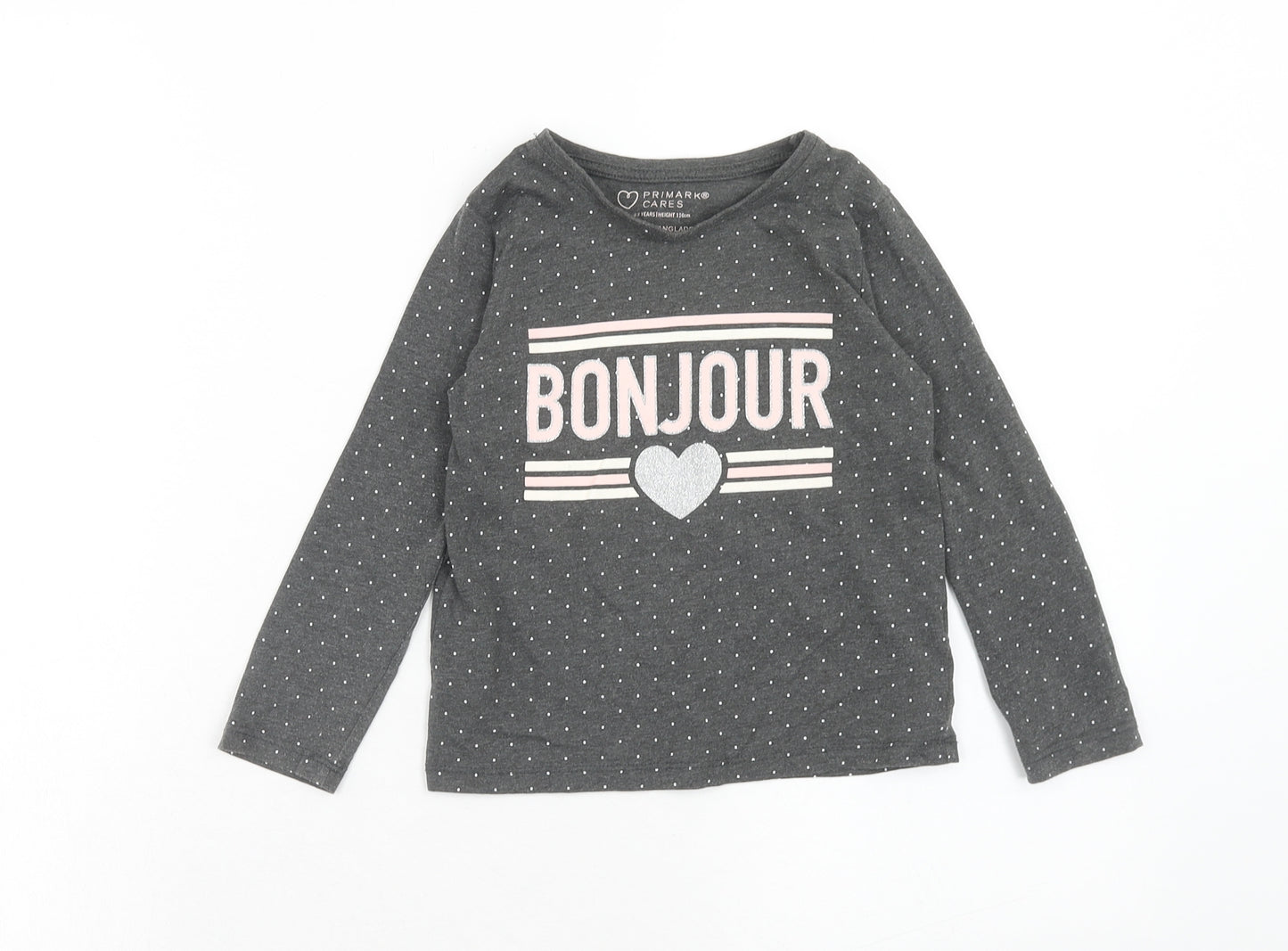 Primark Girls Grey Plaid Cotton Basic Blouse Size 4 Years Boat Neck Pullover - Bonjour, Heart
