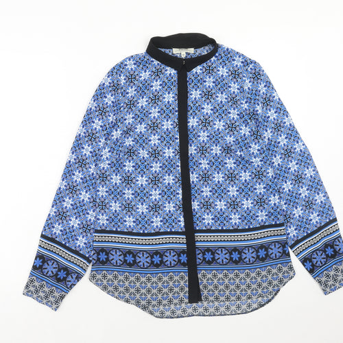 Papaya Womens Blue Geometric Polyester Basic Blouse Size 10 Collared