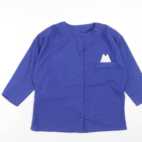 Preworn Womens Blue Polka Dot Polyester Basic Button-Up Size 12 Round Neck